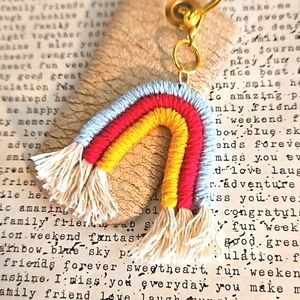 Vintage leather keyring w rainbow charm aromatherapy LGBTQ ooak